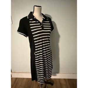 Daily Sports Golf Dress Womens Large Black White Stripe Stretch Knit Zip Pockets